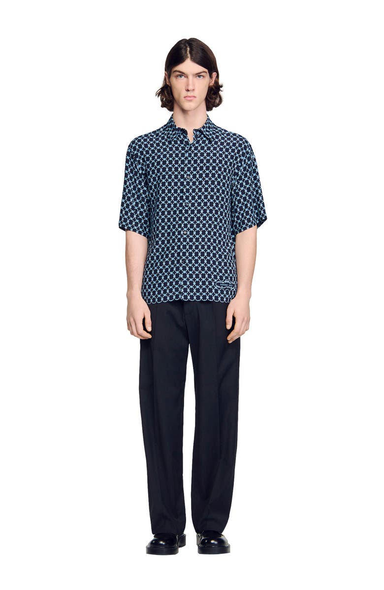 SANDRO Link print loose-fit shirt, Alternate, color, Navy Blue