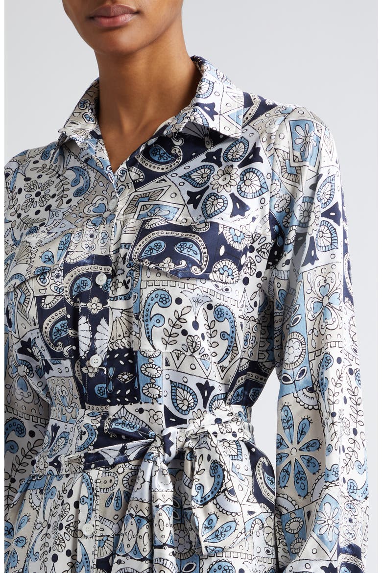 Paisley Patchwork Print Long Sleeve Silk Shirtdress, Alternate, color, BABY BLUE