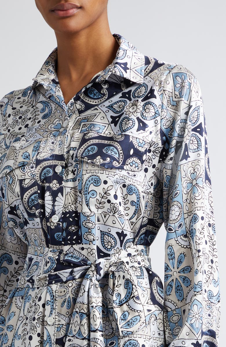 Eleventy Paisley Patchwork Print Long Sleeve Silk Shirtdress, Alternate, color,
