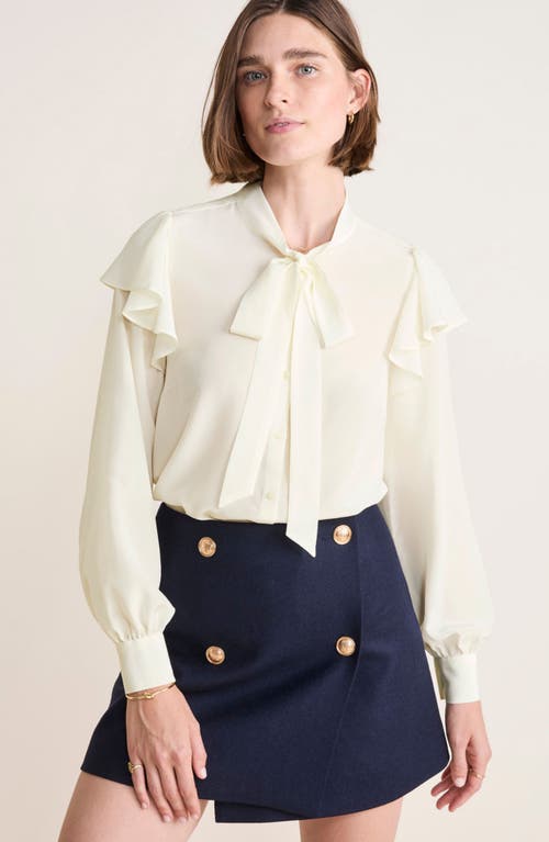 Vineyard Vines Tie Neck Silk Crêpe De Chine Button-up Shirt In White