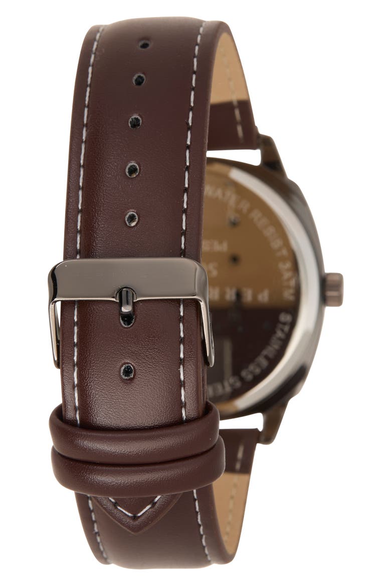 Solar Powered 3-Hand Quartz Faux Leather Strap Watch, 41mm, Alternate, color, BROWN