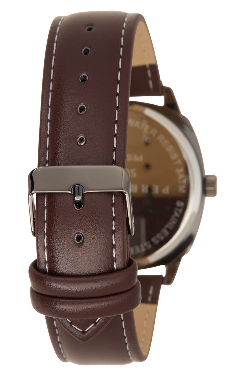 Perry Ellis Solar Powered 3-Hand Quartz Faux Leather Strap Watch, 41mm, Alternate, color, Brown
