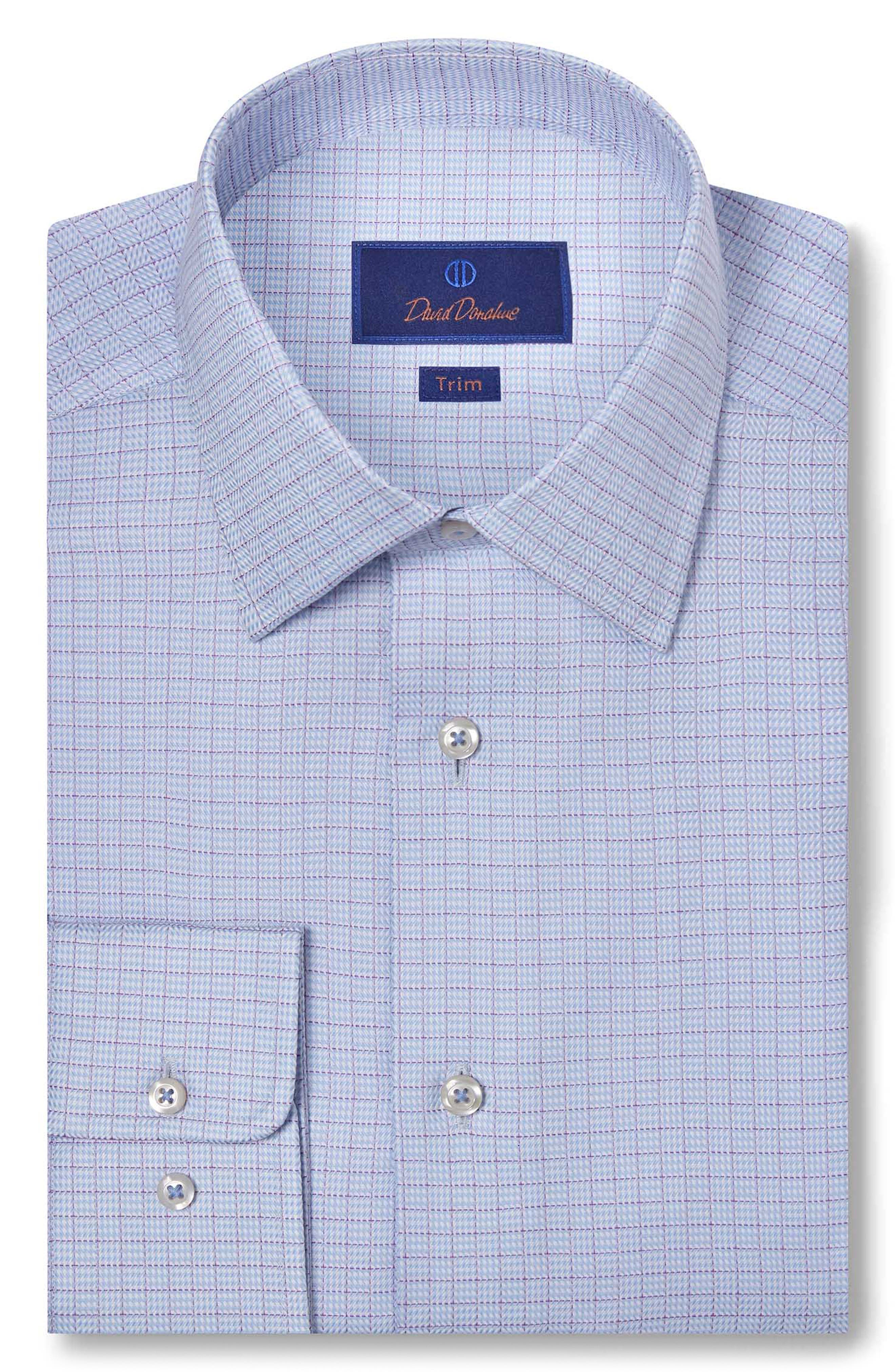David Donahue Trim Fit Broken Herringbone Check Dress Shirt