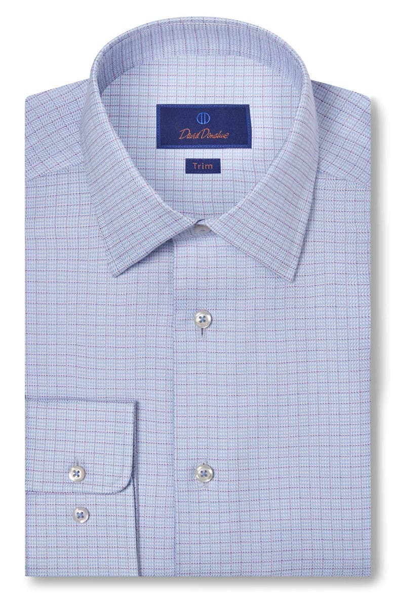 Trim Fit Broken Herringbone Check Dress Shirt, Main, color, SKY/ BERRY