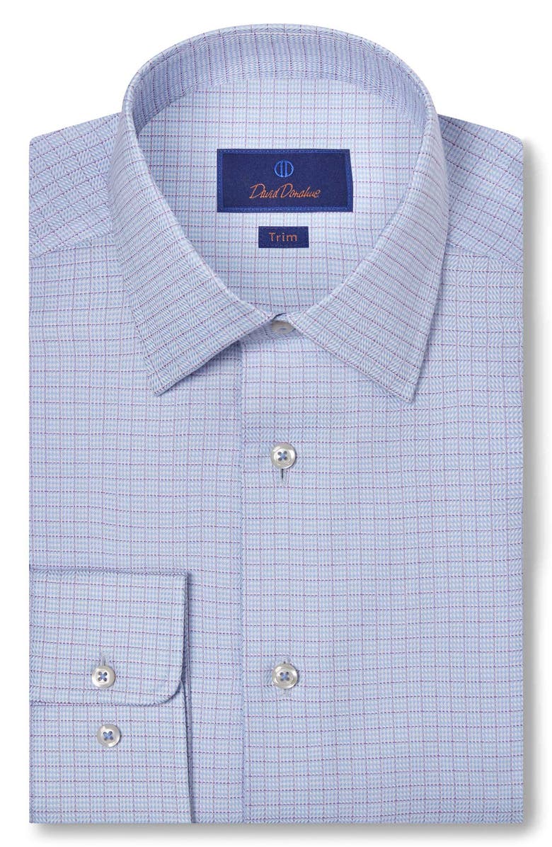 David Donahue Trim Fit Broken Herringbone Check Dress Shirt, Main, color, 