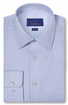 David Donahue Trim Fit Broken Herringbone Check Dress Shirt