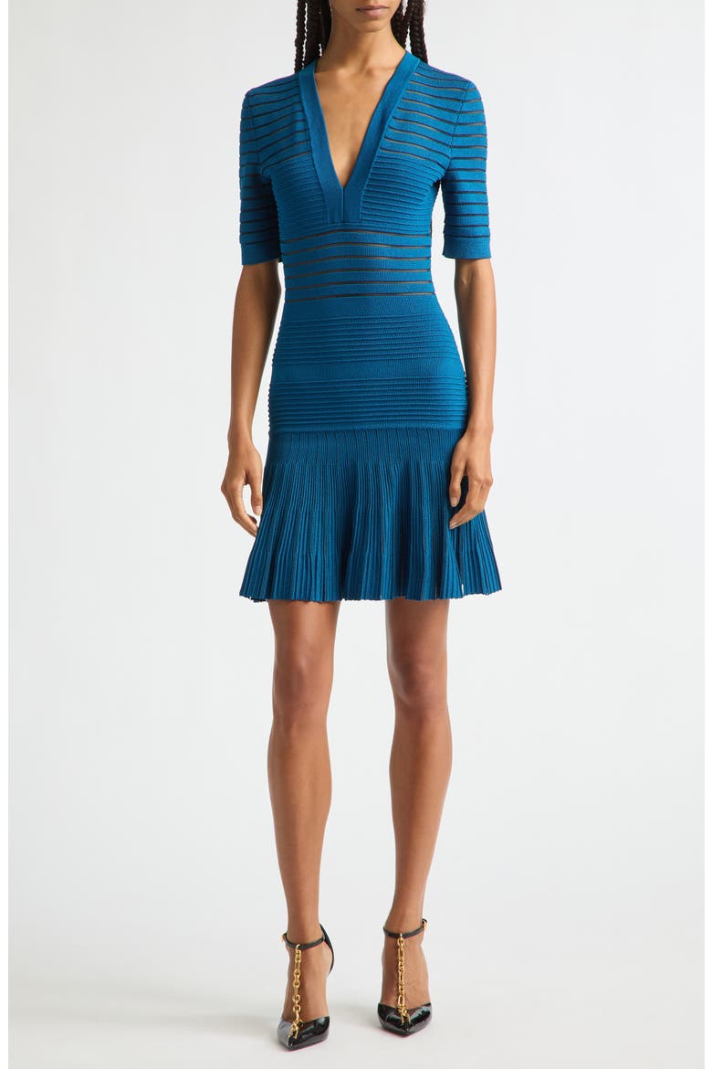 Stripe Ottoman Stitch Flounce Sweater Dress, Main, color, 6BR NIGHT BLUE