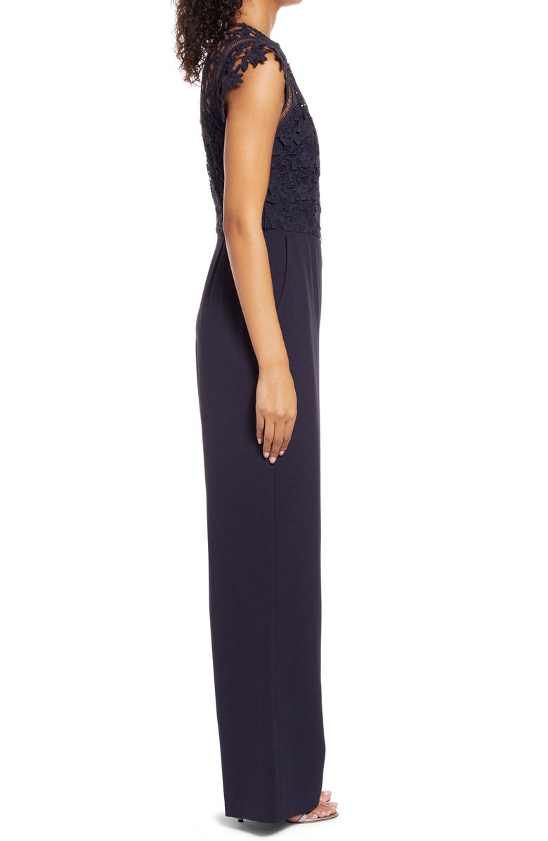 Eliza J Lace Bodice Jumpsuit, Alternate, color, Navy
