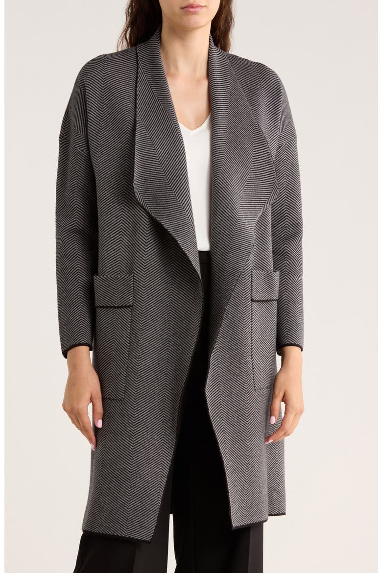 Open Front Long Cardigan, Main, color, CHEVRON CHARCOAL