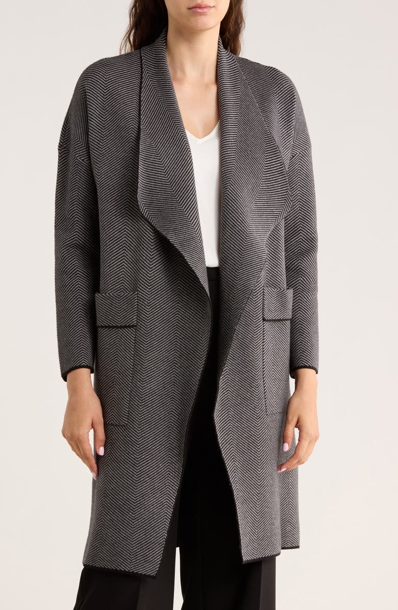 BY DESIGN Open Front Long Cardigan, Main, color, Chevron Charcoal