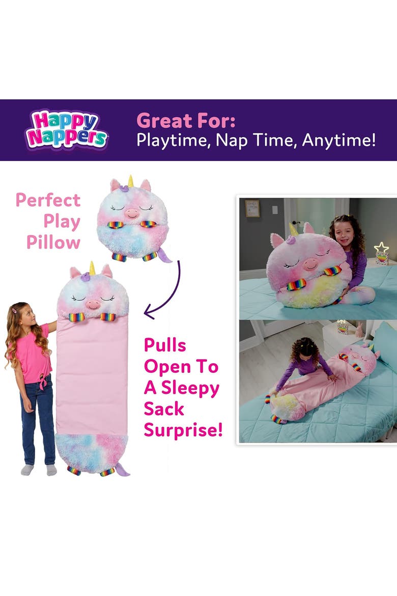 Pillow & Sleepy Sack Medium Rainbow Unicorn, Alternate, color, Multicolored