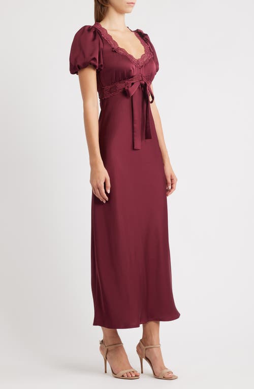 Moon River Puff Sleeve Lace Trim Maxi Dress In Burgundy