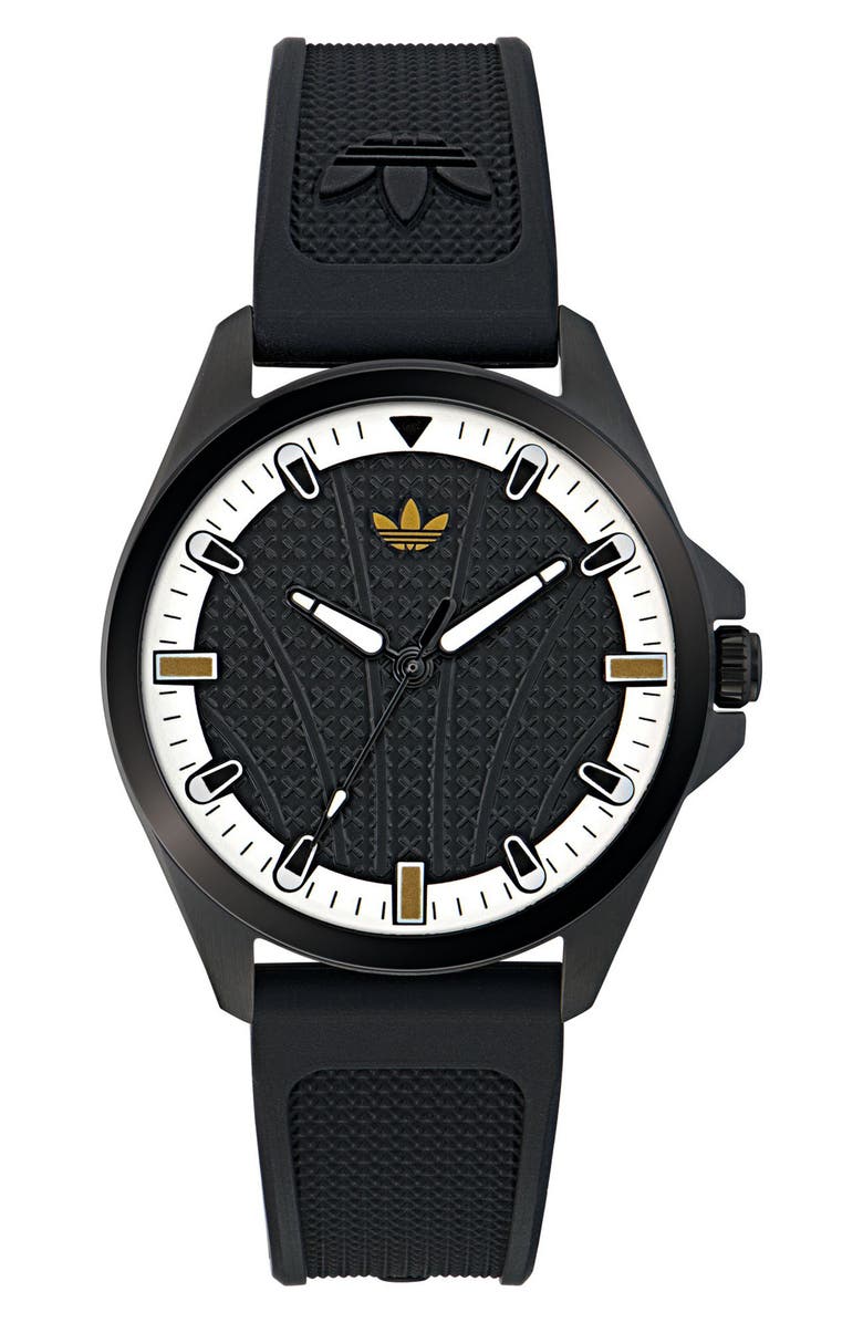 adidas AO Fashion Iconic One Black Silicone Strap Watch, 40mm, Main, color, Black