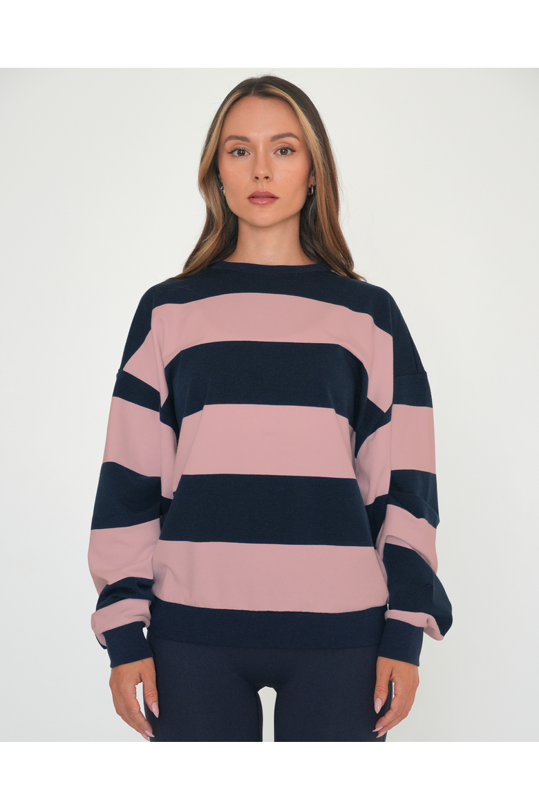 Rugby Stripe Relaxed Sweatshirt, Main, color, Navy/Pink