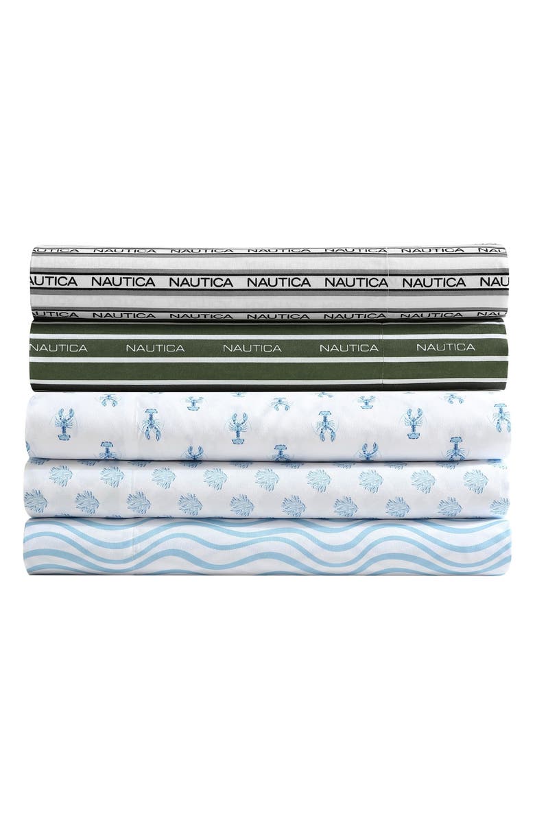 Nautica Coastal Coral Print Microfiber Sheet Set, Alternate, color, Lt-Pastel Blue