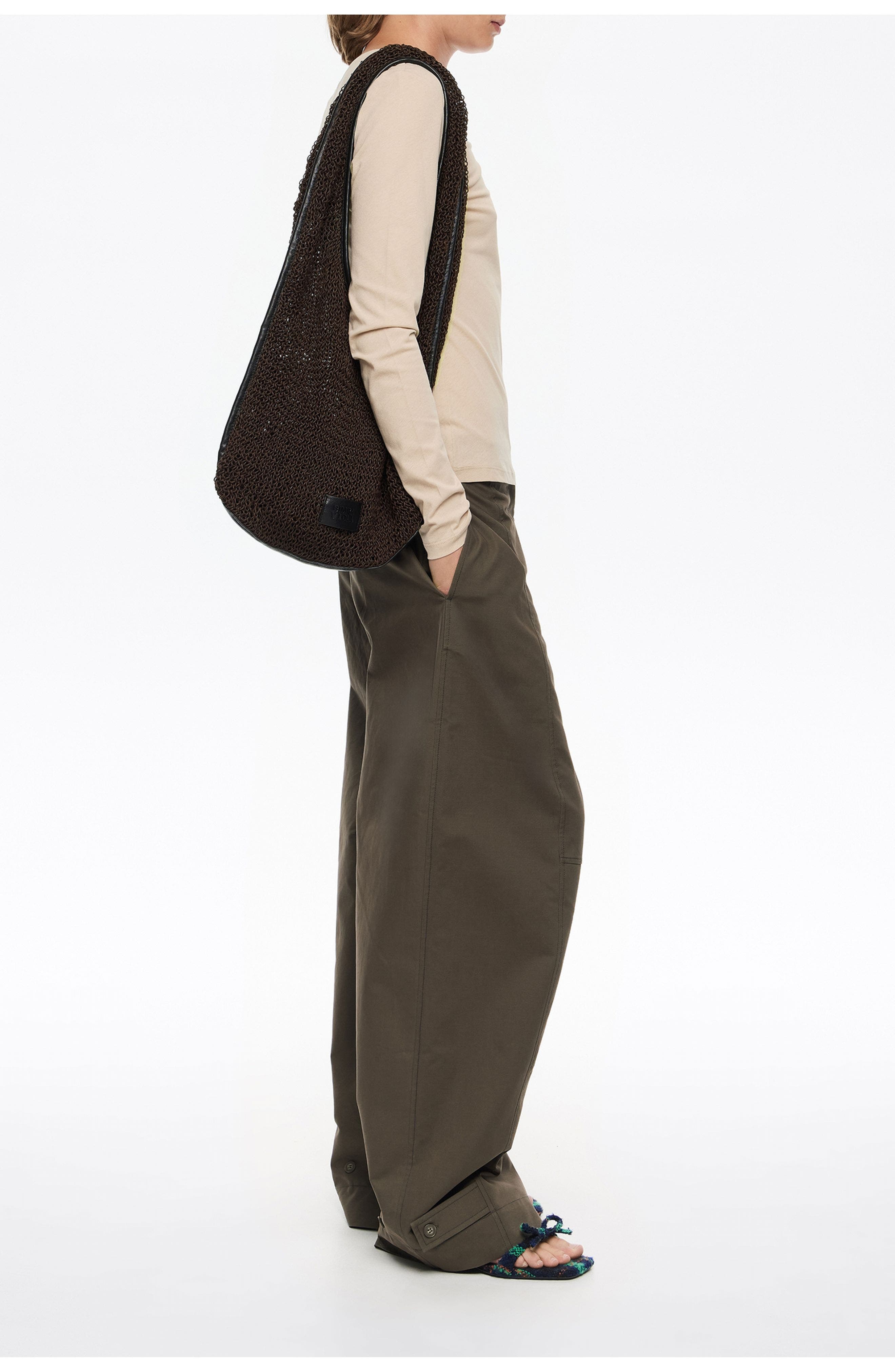 Bimba y Lola Plaited Paper Shoulder Bag, Alternate, color, Chocolate