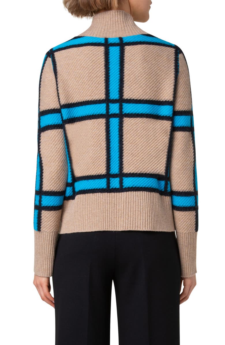 Akris punto Windowpane Check Mock Neck Sweater, Alternate, color, 