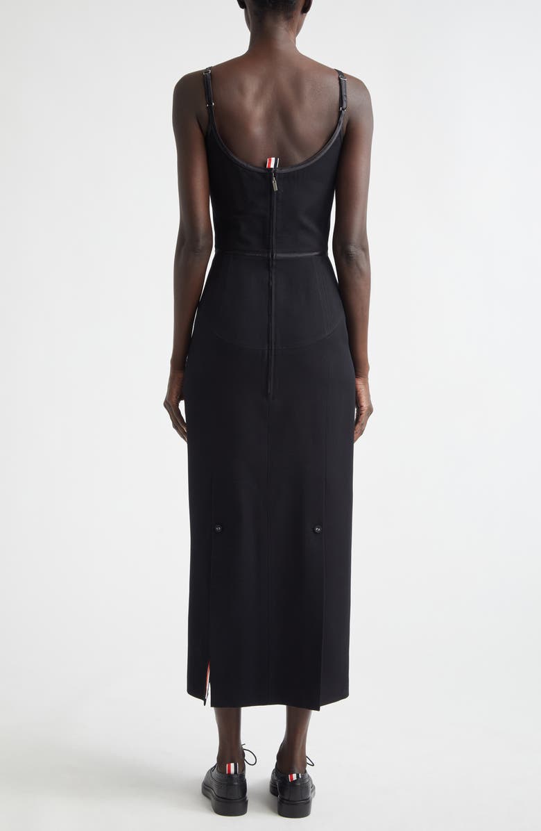 Thom Browne Satin Tipped Whipcord Wool Corset Maxi Dress, Alternate, color, Black