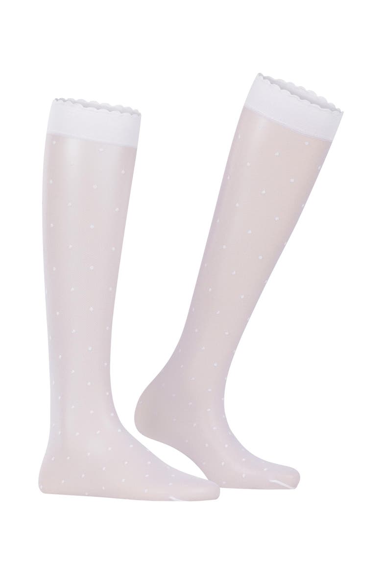 Dot 15 Denier Sheer Knee High Socks, Alternate, color, White