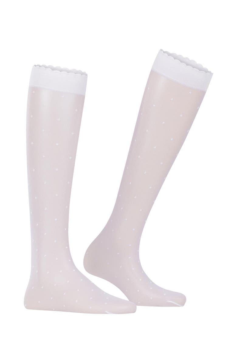 Falke Dot 15 Denier Sheer Knee High Socks, Alternate, color, White