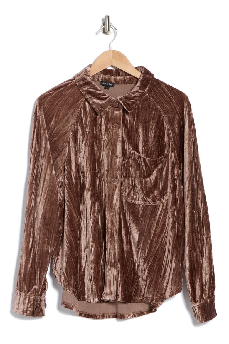 Velour Button-Up Shirt, Alternate, color, TAUPE