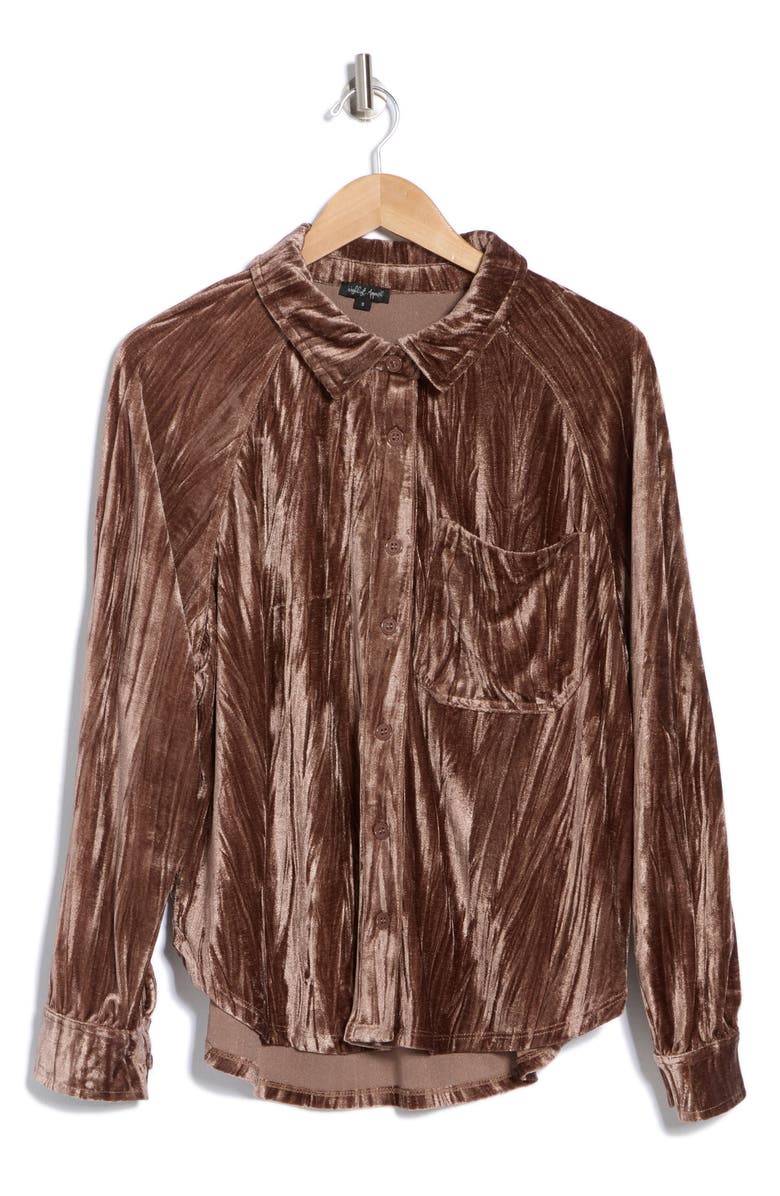 WISHLIST Velour Button-Up Shirt, Alternate, color, Taupe