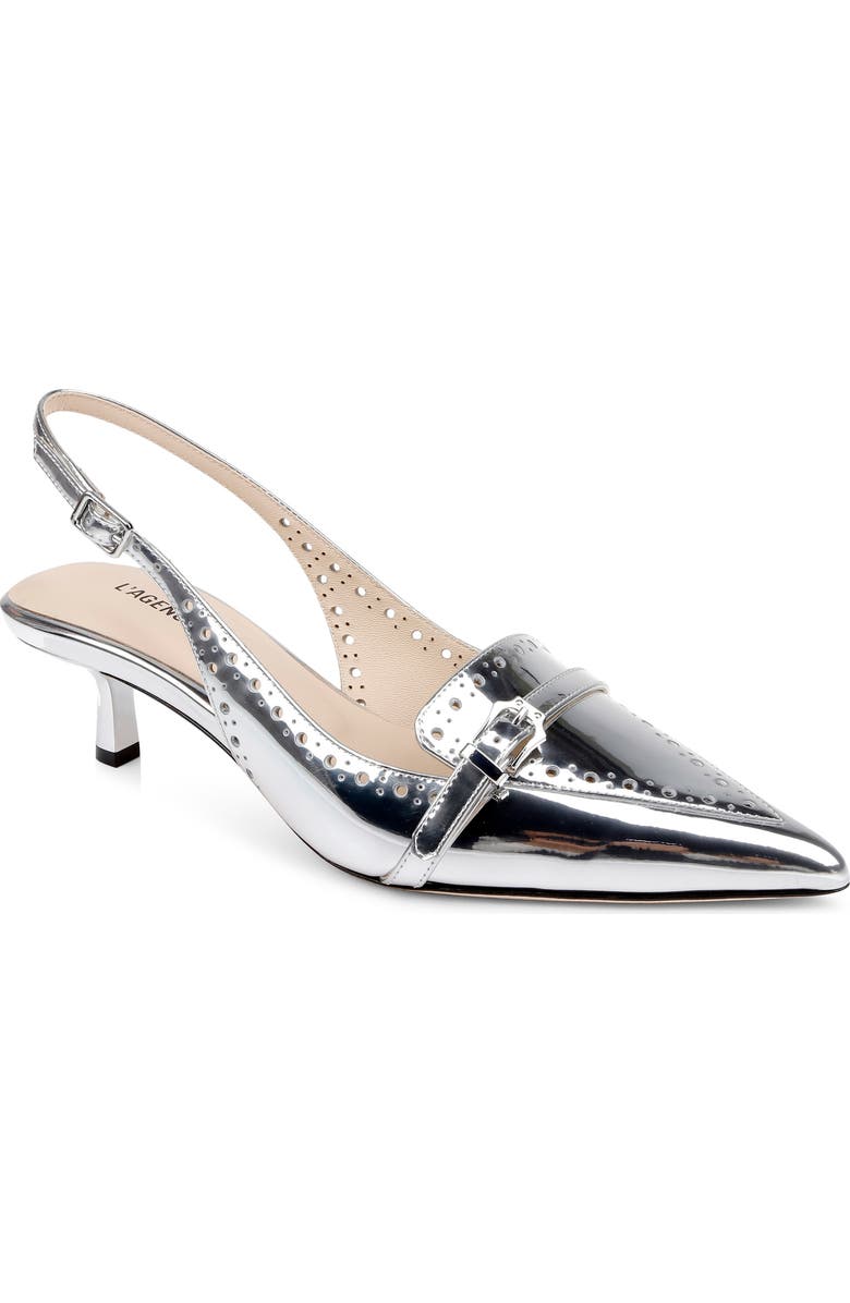 L'AGENCE Lourdes Slingback Pointed Toe Kitten Heel Pump, Main, color,