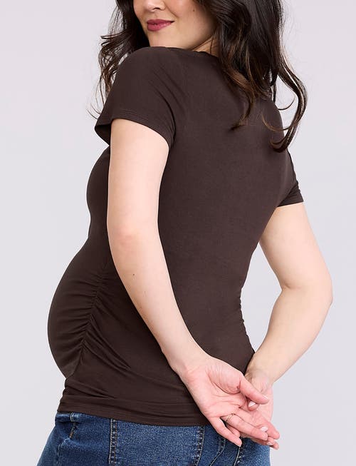 Motherhood Maternity V-neck Side-ruched Maternity Short Sleeve Tee In Brown