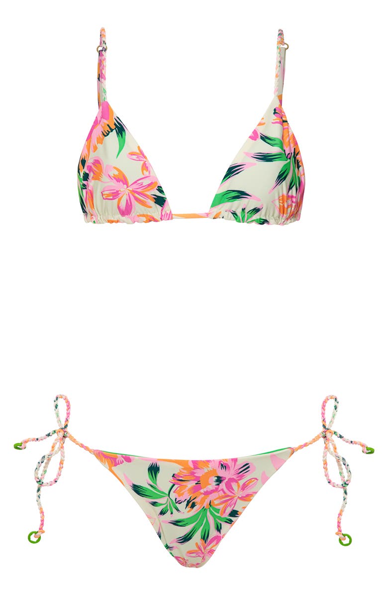 Maaji Bubbly Blossom Palm Glow Reversible Bikini Top, Alternate, color, Light Beige