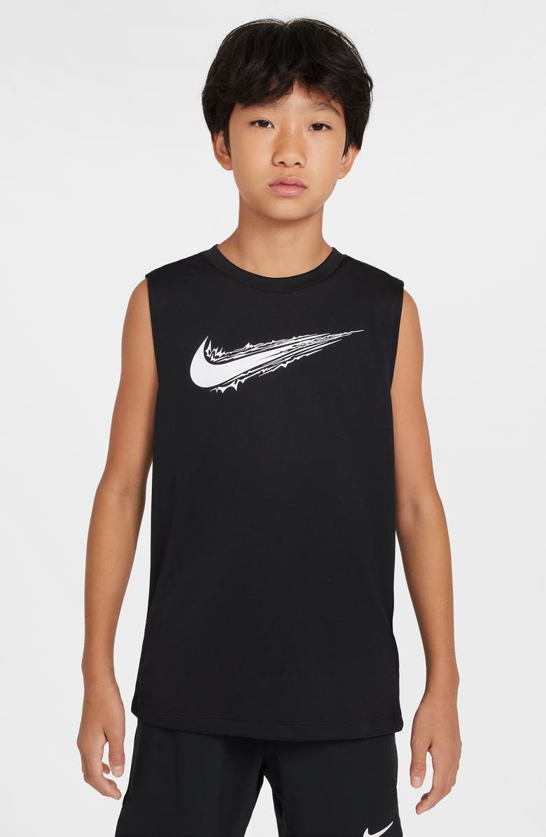 Nike Kids' Dri-FIT Multi Muscle Tee, Main, color, Black/ White