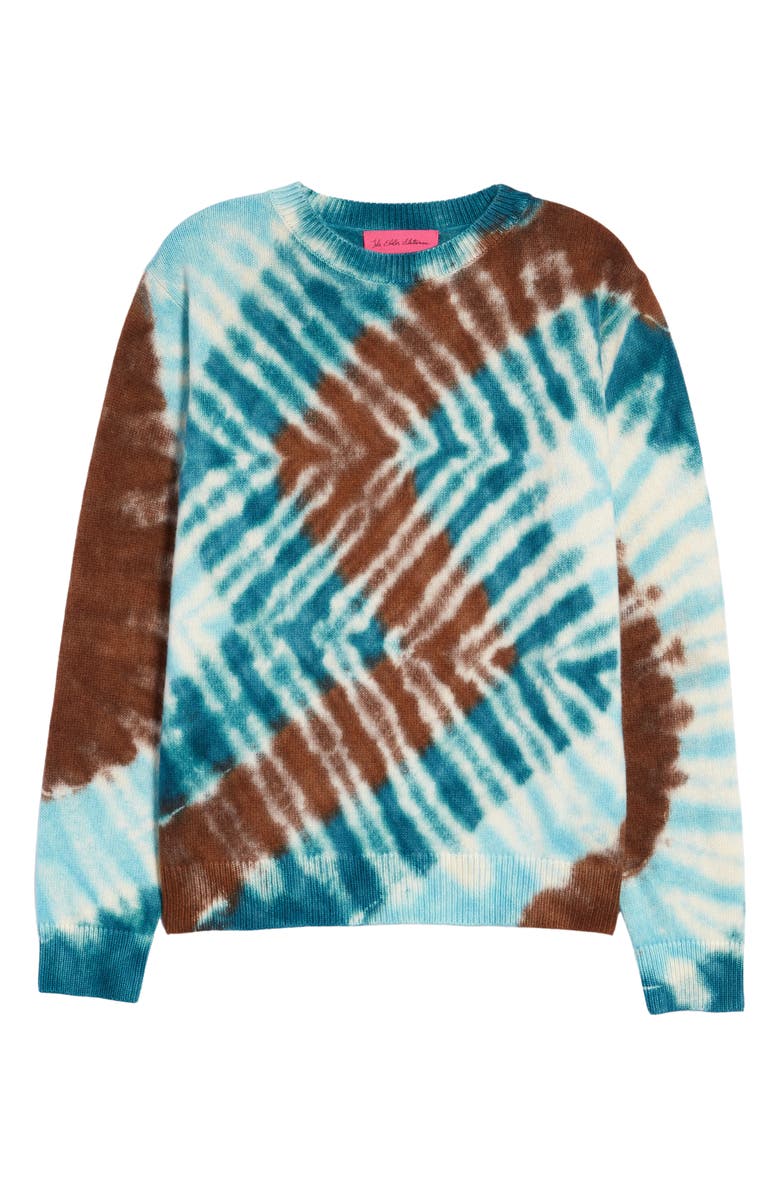 The Elder Statesman Zigzag Tie Dye Crewneck Cashmere Sweater, Main, color, 