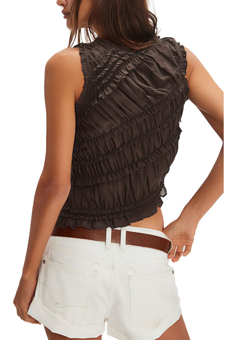 Smocked Asymmetric Tank, Alternate, color, CHOCOLATE