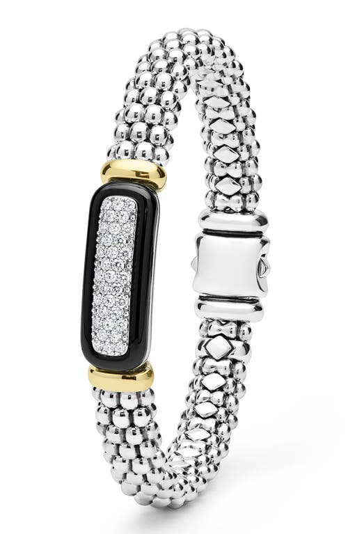 Lagos Two-tone Black Ceramic Diamond Caviar Bracelet In Metallic