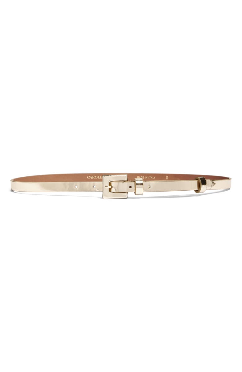 Carolina Herrera Skinny Metallic Leather Belt, Main, color, Gold