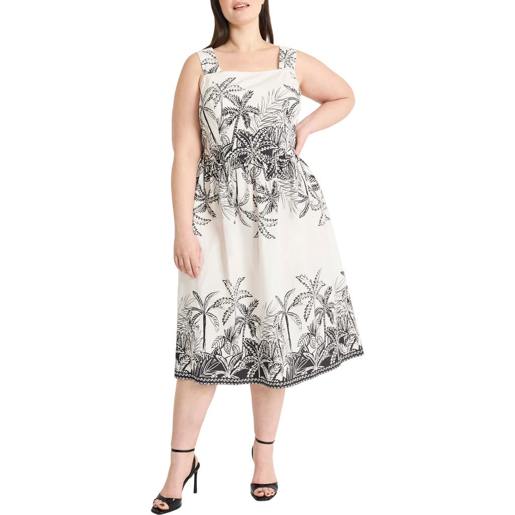 Maggy London Print Fit & Flare Midi Dress In Black/white