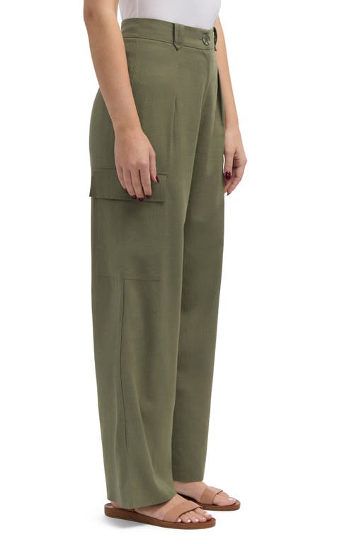 Ellen Tracy Wide Leg Linen Blend Cargo Pants In Light Olive