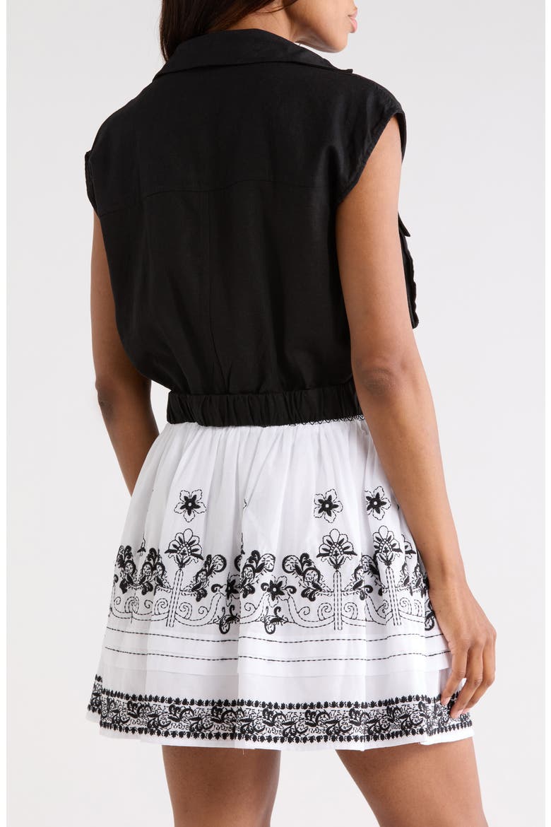 Zip Front Linen Blend Crop Top, Alternate, color, BLACK