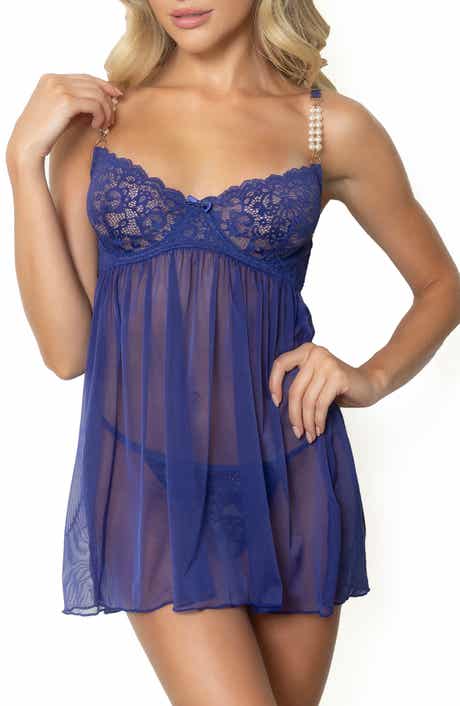 Seven ‘til Midnight Lace Mesh Babydoll Chemise & Thong Set