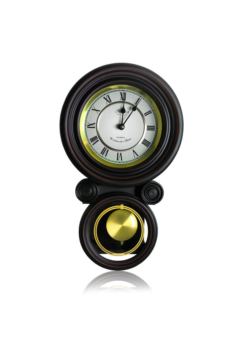 16.5in Contemporary Round Wall Clock with Pendulum, Alternate, color, Black