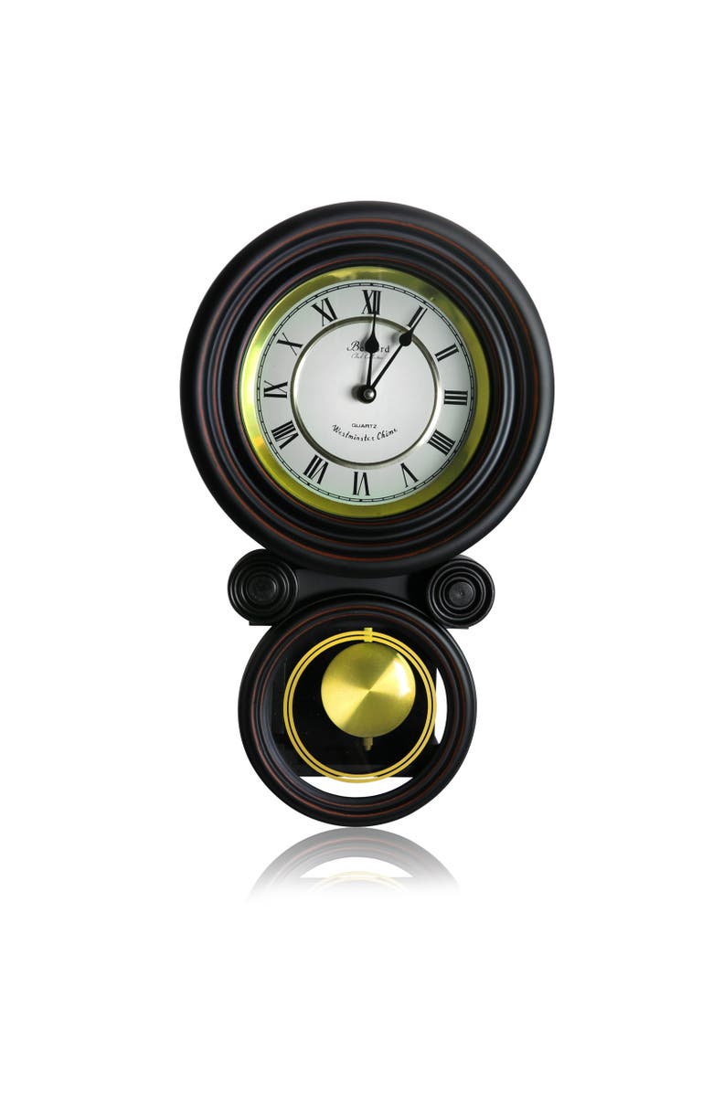Bedford Clock Collection 16.5in Contemporary Round Wall Clock with Pendulum, Alternate, color, Black