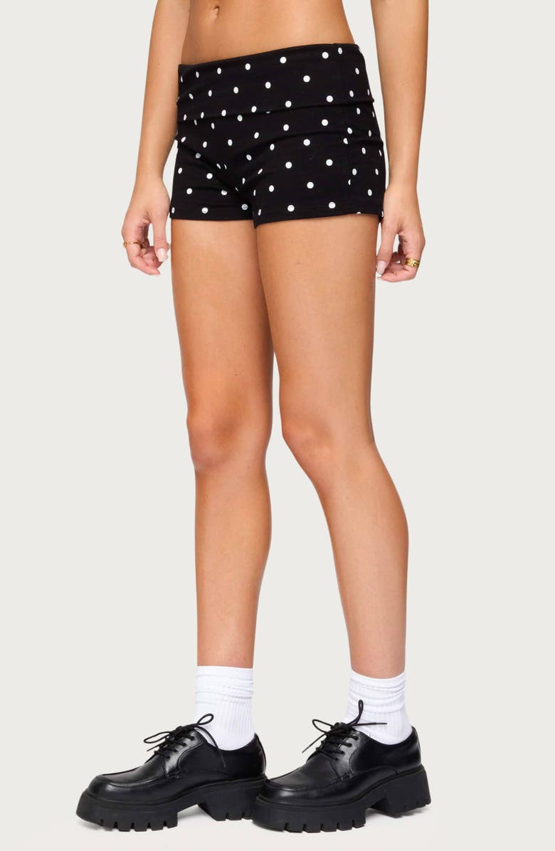 EDIKTED Chelsie Polka Dot Foldover Shorts, Alternate, color, Black-And-White