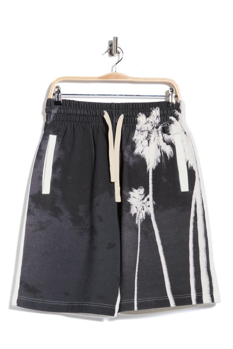 Palm Graphic Sweat Shorts, Main, color, BLACK