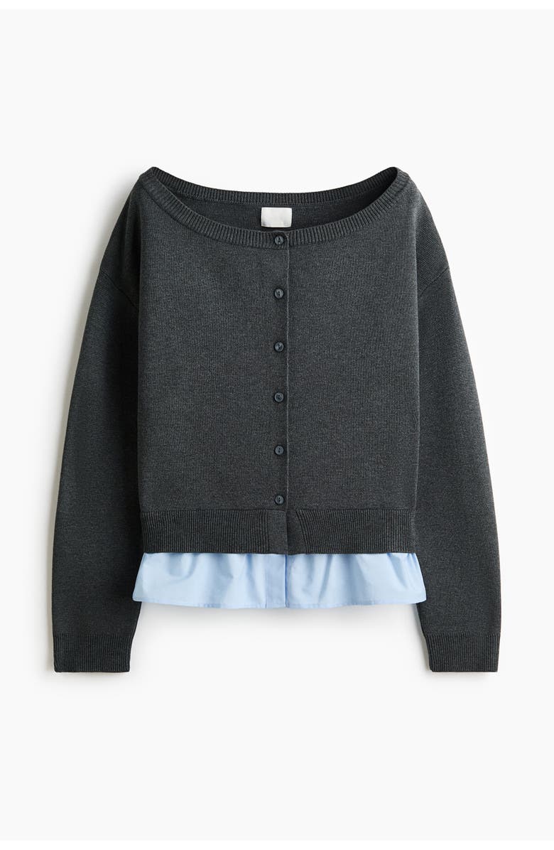 H&M Layered Off-the-shoulder Cardigan, Main, color, Dark Gray Melange