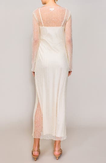 Lace Overlay Long Sleeve Maxi Cocktail Dress