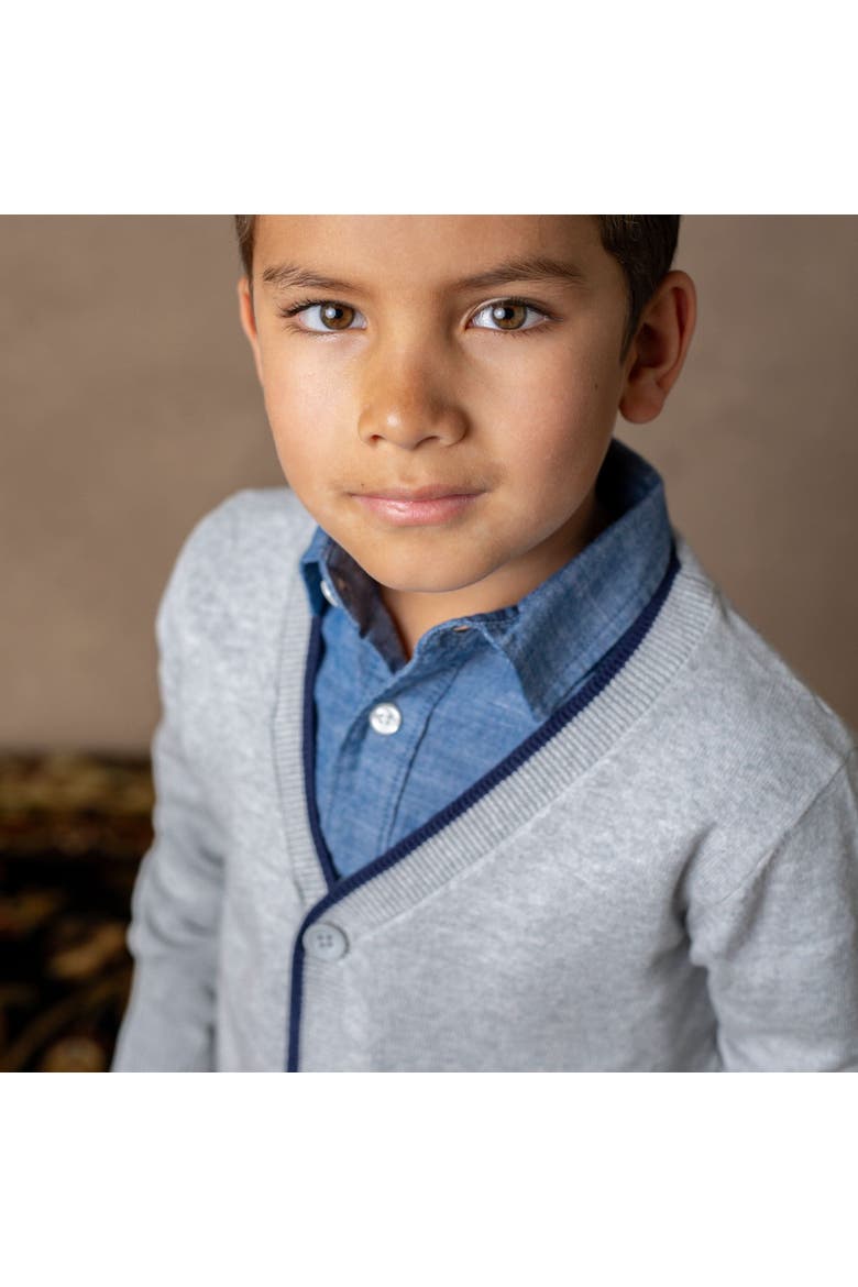 Boys' Organic Tipped Cardigan with Elbow Patches, Kids, Alternate, color, Light Grey