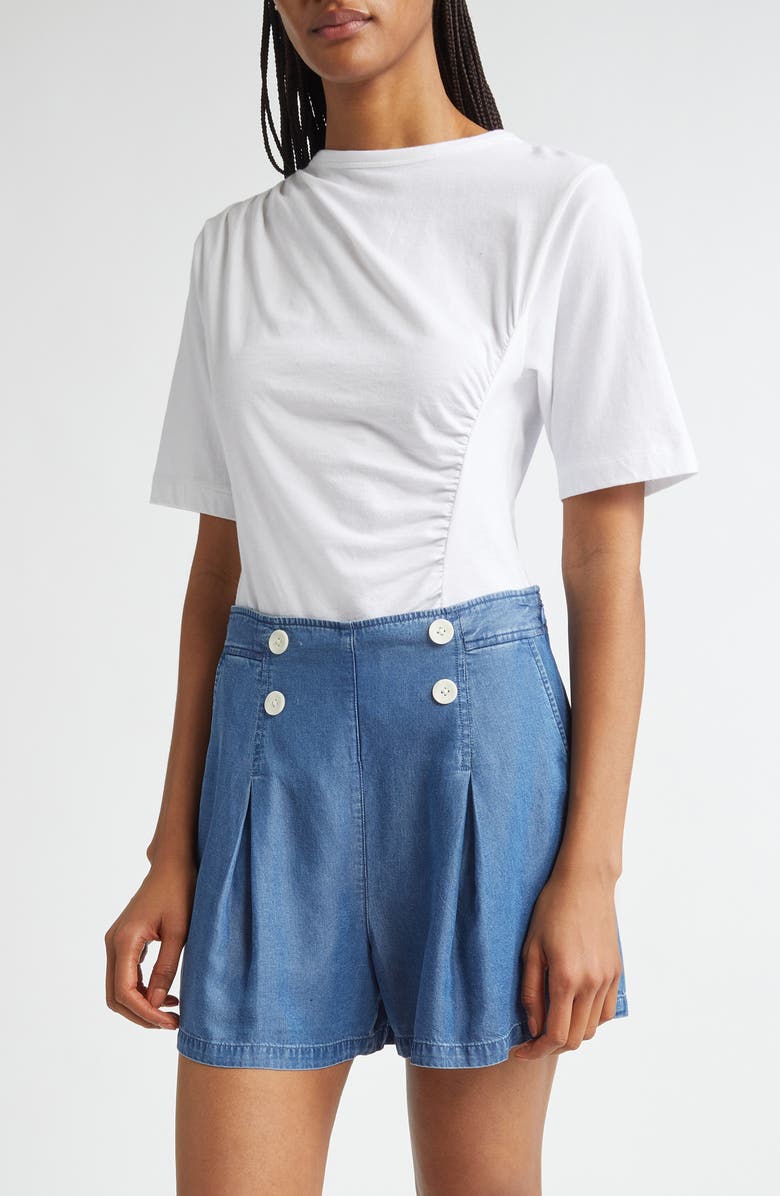 Derek Lam 10 Crosby Frederic Short Sleeve Ruched Cotton Top, Main, color, 