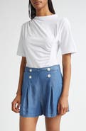 Derek Lam 10 Crosby Frederic Short Sleeve Ruched Cotton Top