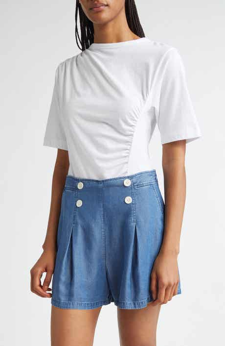 Derek Lam 10 Crosby Frederic Short Sleeve Ruched Cotton Top
