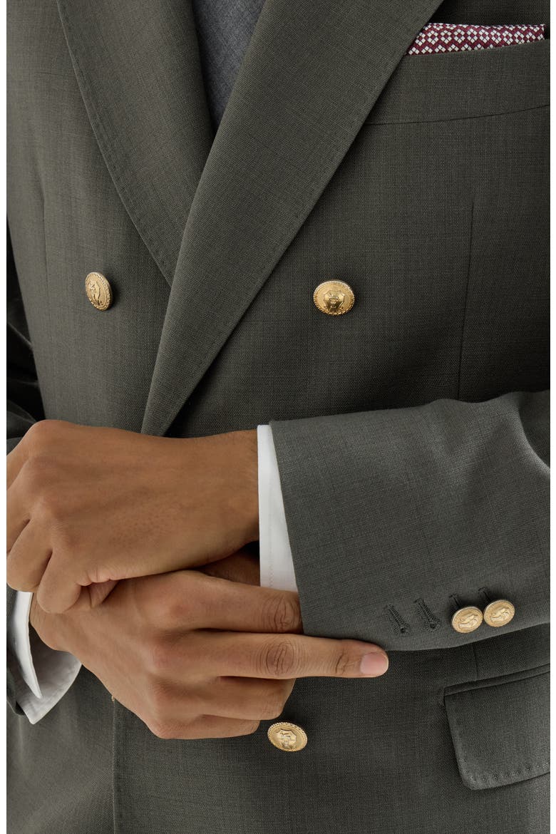 Virgin wool canvas one-and-a-half breasted deconstructed blazer with metal buttons, Alternate, color, Forest Green