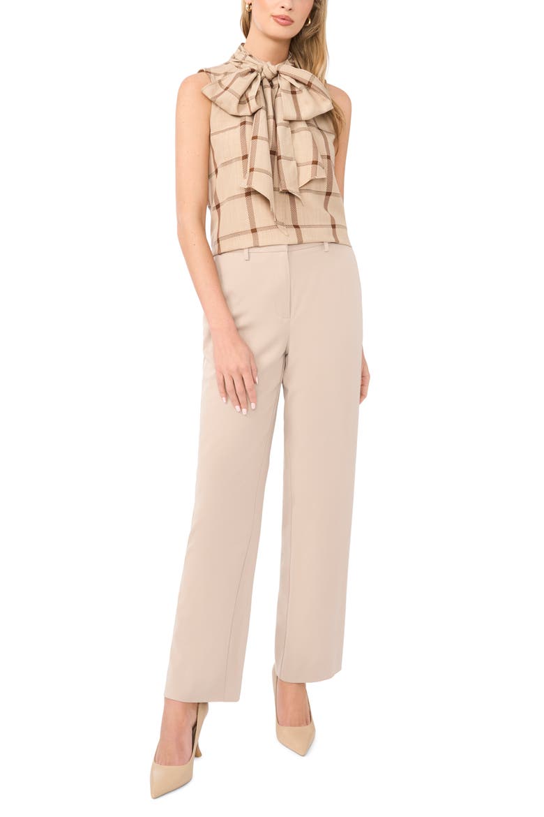 Check Tie Neck Sleeveless Top, Alternate, color, FALL CAMEL